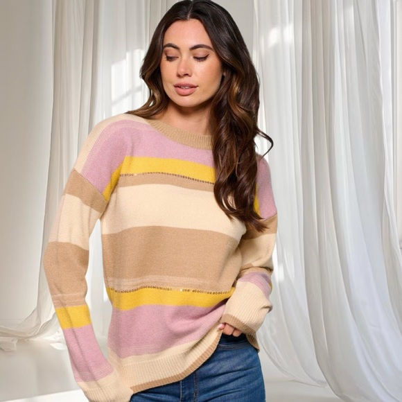 Hem & Thread Colorblock Stripe Sweater with Sequins - Picture 3 of 9